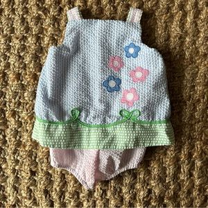 Florence Eiseman Pastel Seersucker Floral Sleeveless Romper, 18 mo